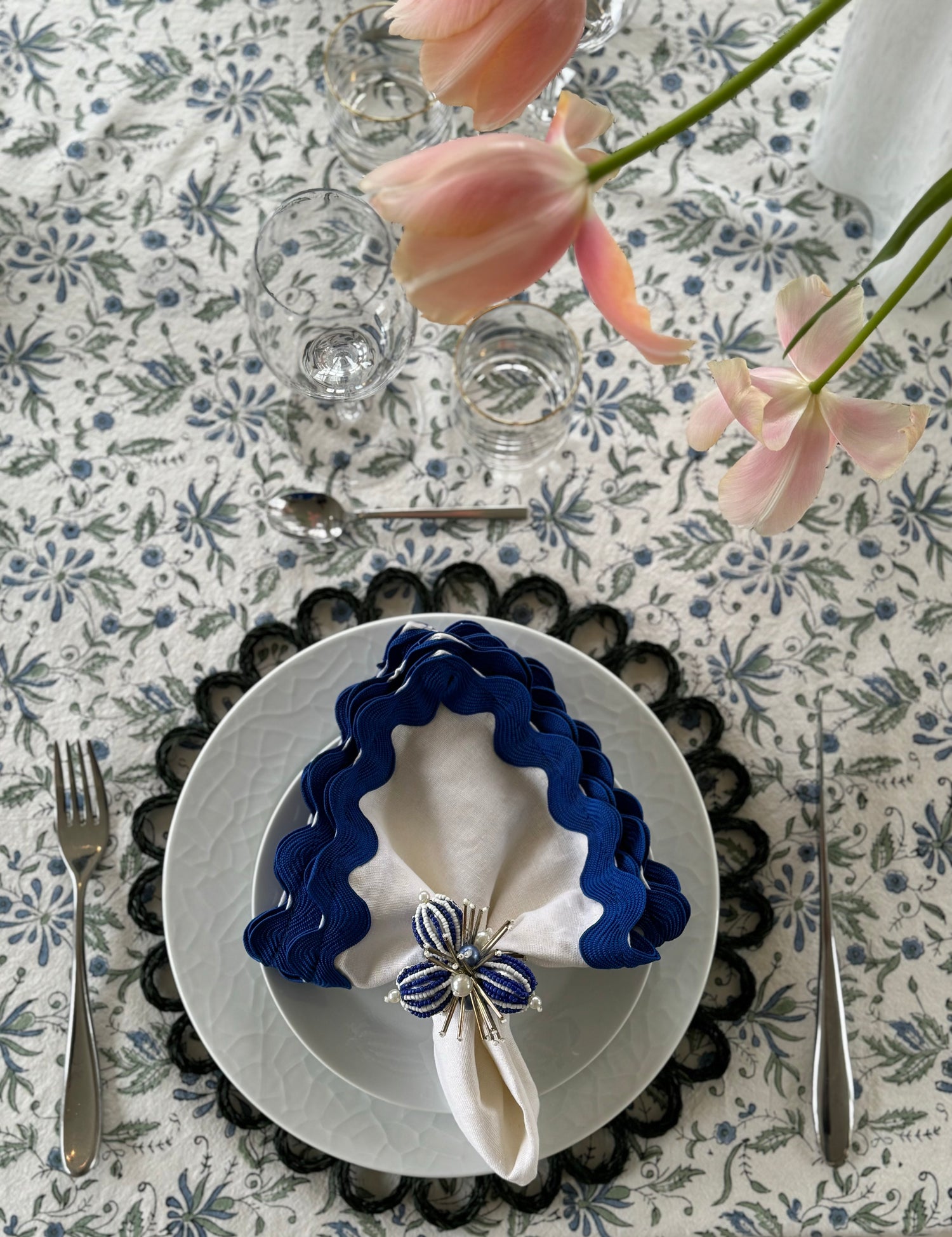 Linen Napkin - Blue ribbon - 40x40cm