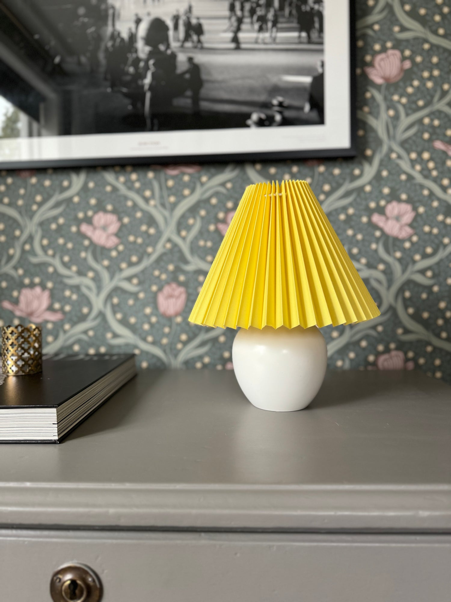 Plisserad lampskärm - Gul - 23 cm