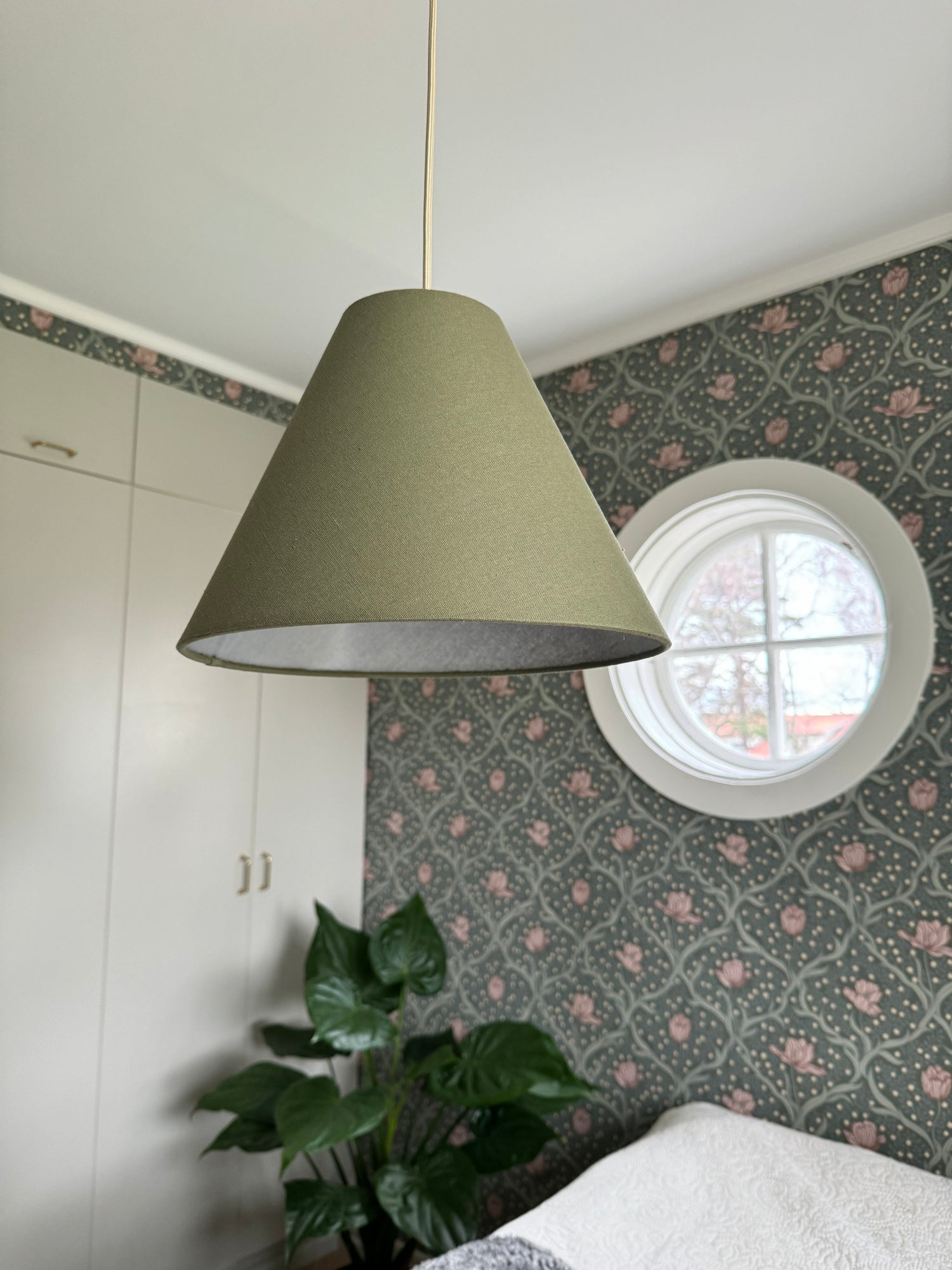 Linen Ceiling Lampshade - Light Green/Gray - 32 cm