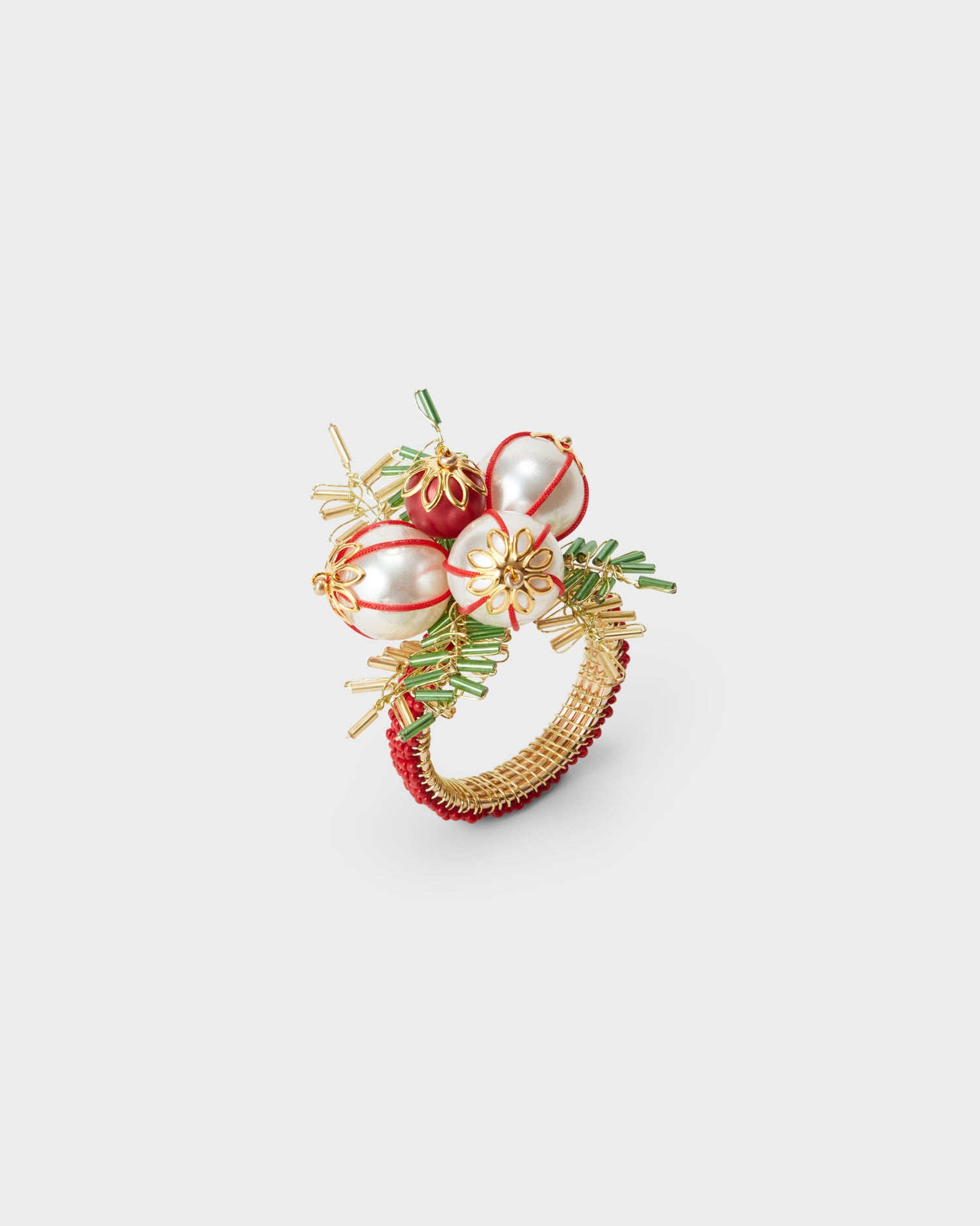 Napkin Ring - Christmas Gold & Red beads