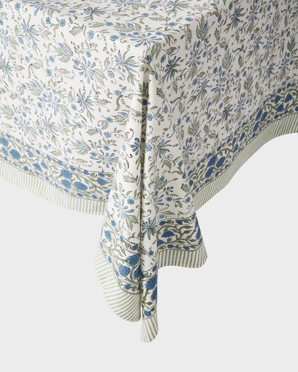Von Home's Block Print Tablecloth - Blue flowers - Von Home