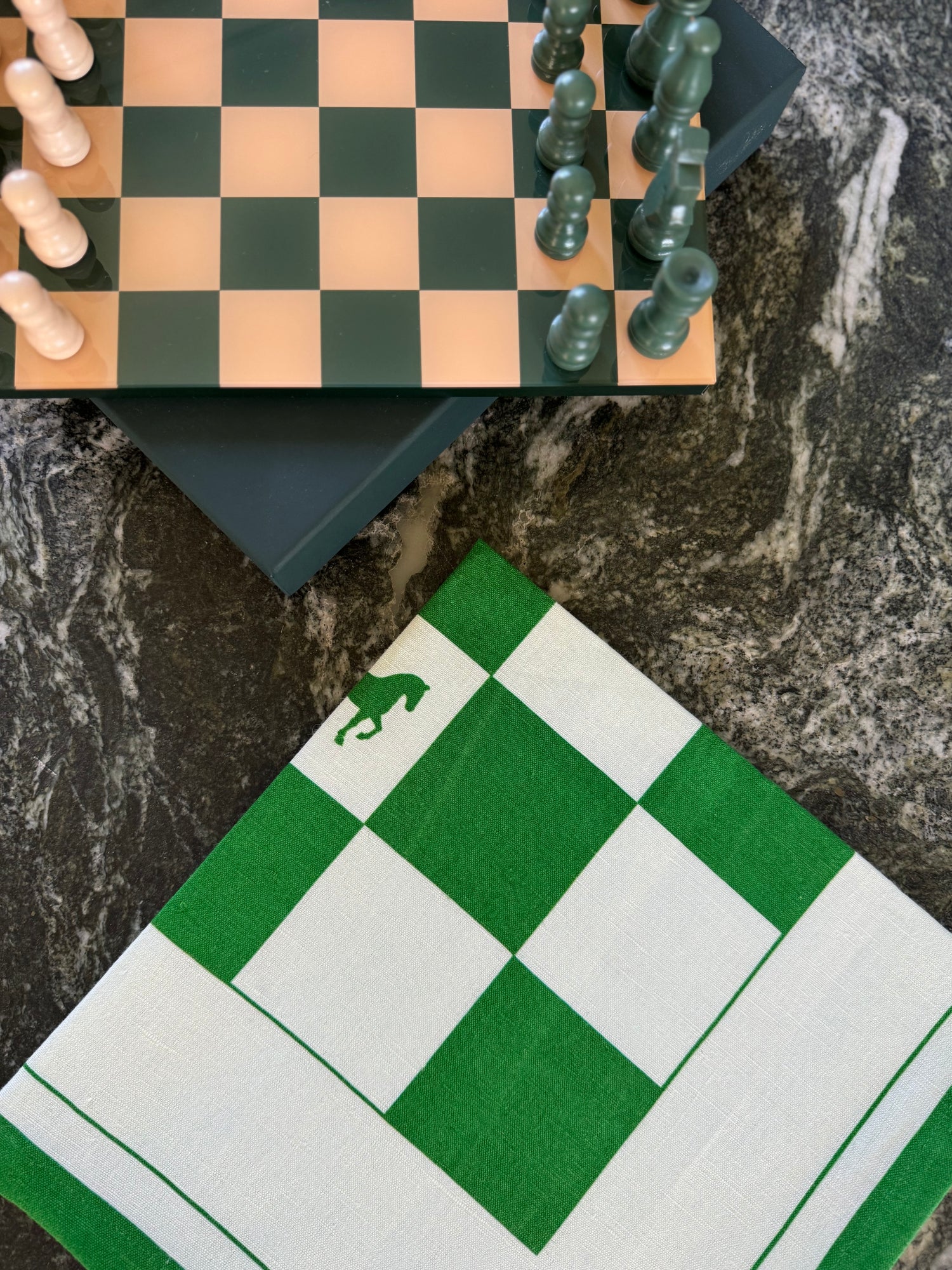 Schackrutig Hästservett - Linne 50x50 cm - Grön och Vit