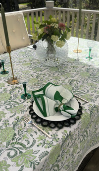 Von Home's Block Print Tablecloth - Green flowers