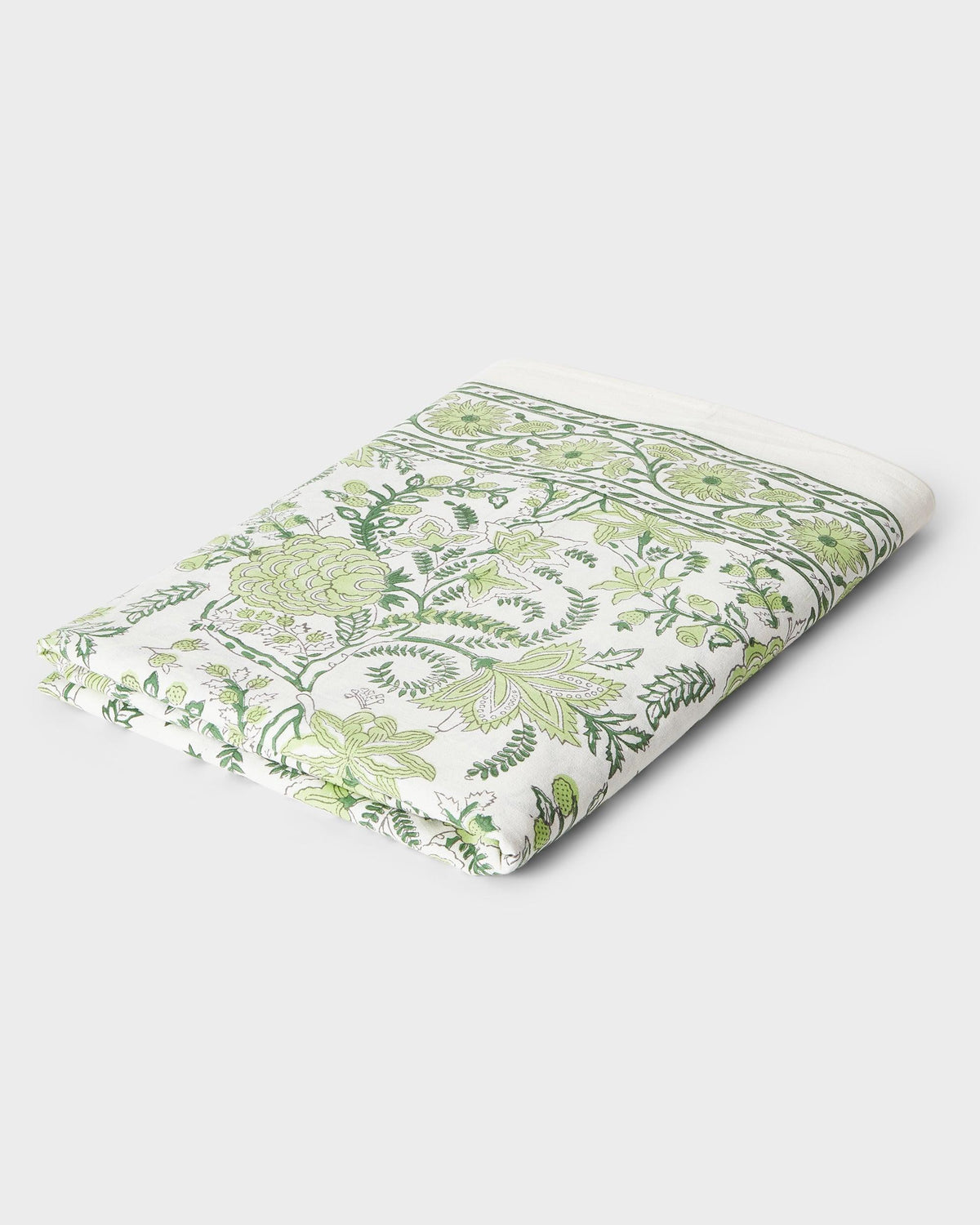 Von Home's Block Print Tablecloth - Green flowers - Von Home