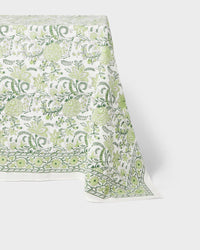 Von Home's Block Print Tablecloth - Green flowers - Von Home