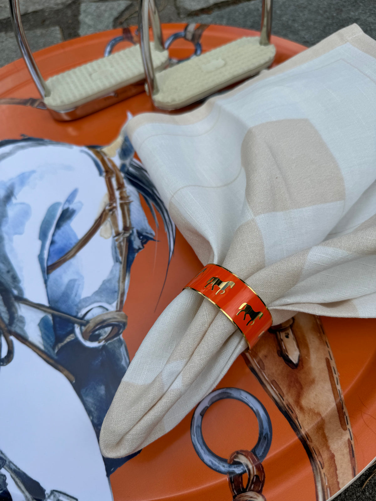 Orange Horse Enamel - Goldplated - Napkin Ring