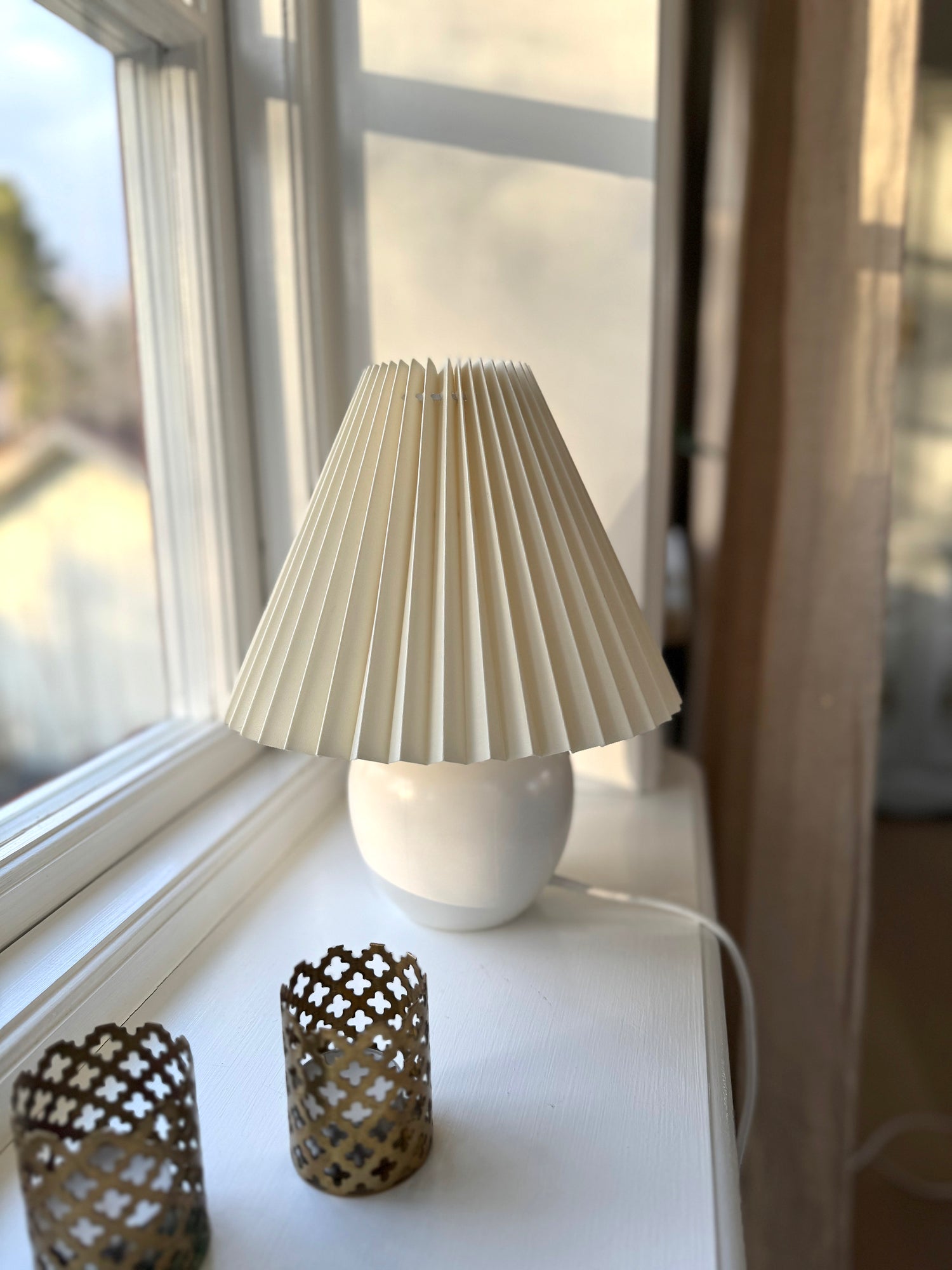 Plisserad lampskärm - Off White / Vitt - 23 cm